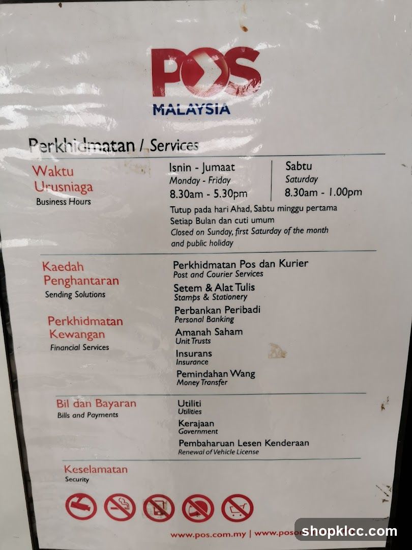 POS Malaysia Services Menu