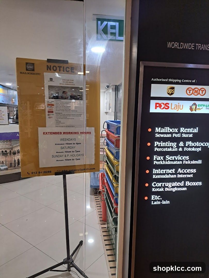 MBE Mail Boxes Etc. Notice Board and Services List