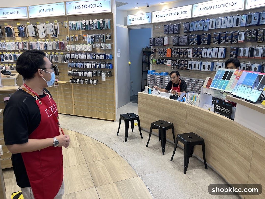 Store interior with phone accessories