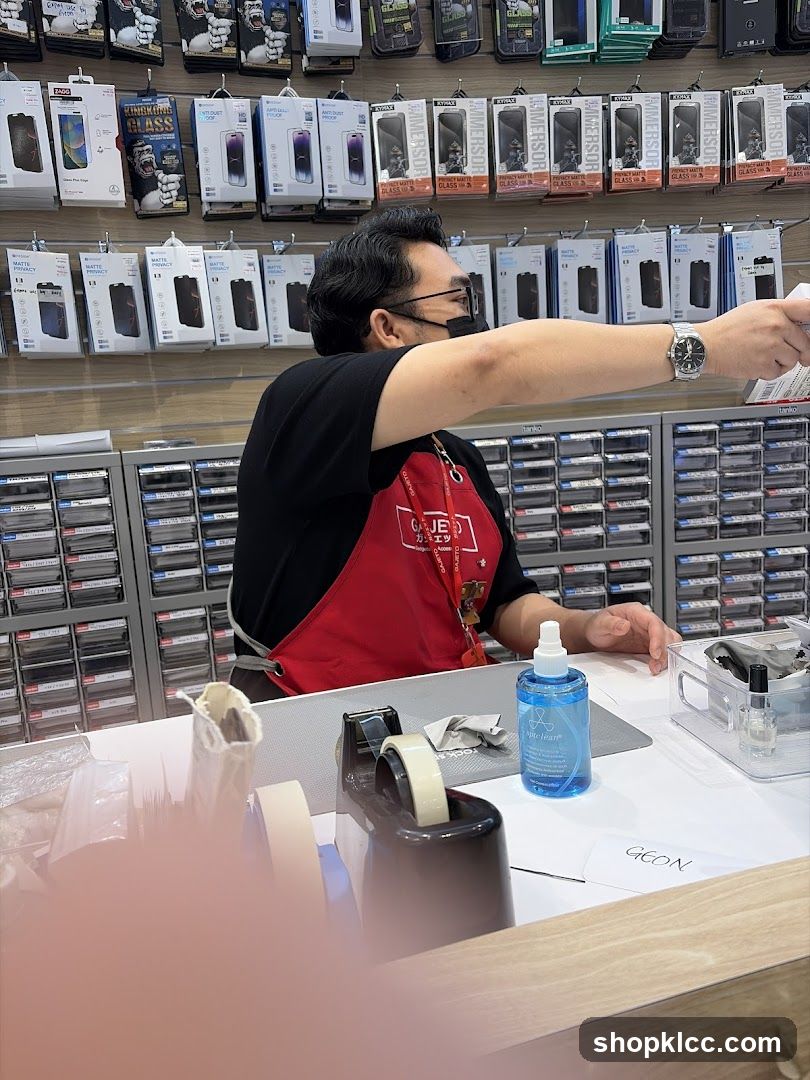 Store employee at counter