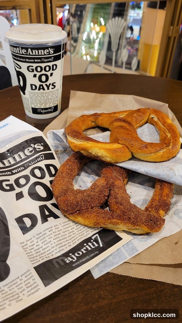 Auntie Anne's pretzels and drink