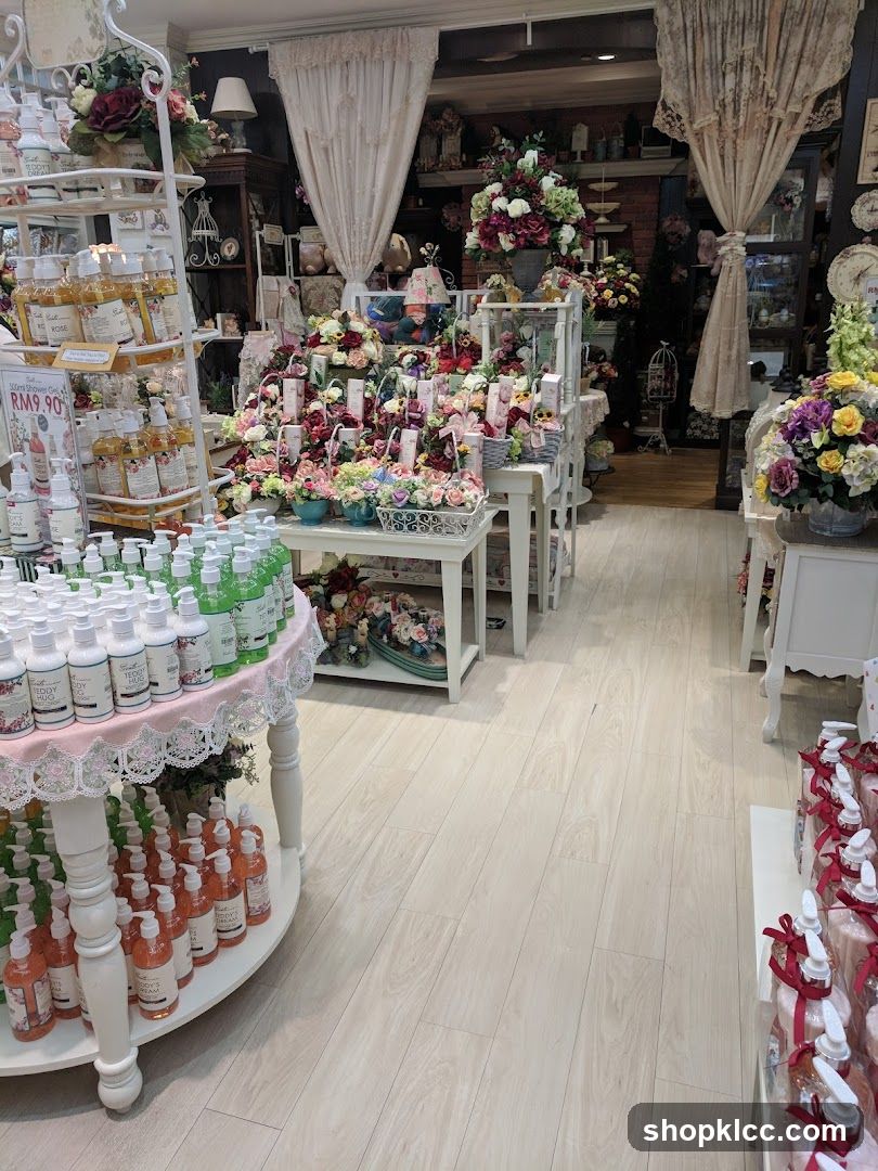 Store Interior with Floral Decorations and Bath Products