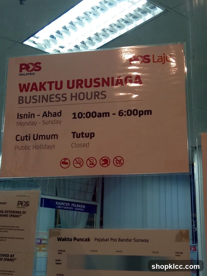 POS Malaysia Business Hours Sign