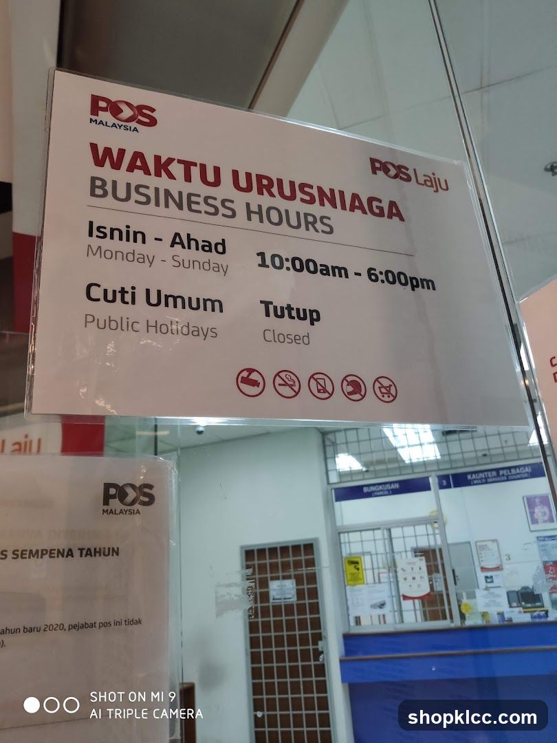POS Malaysia Business Hours Sign