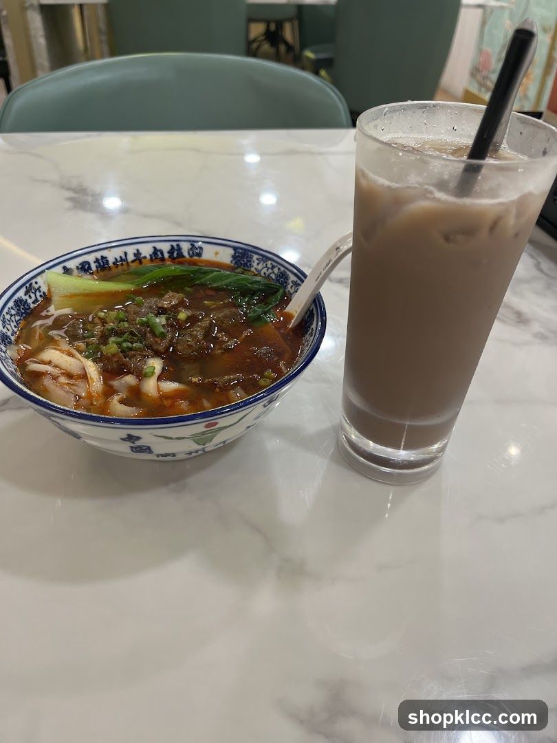 Beef noodle soup and iced drink