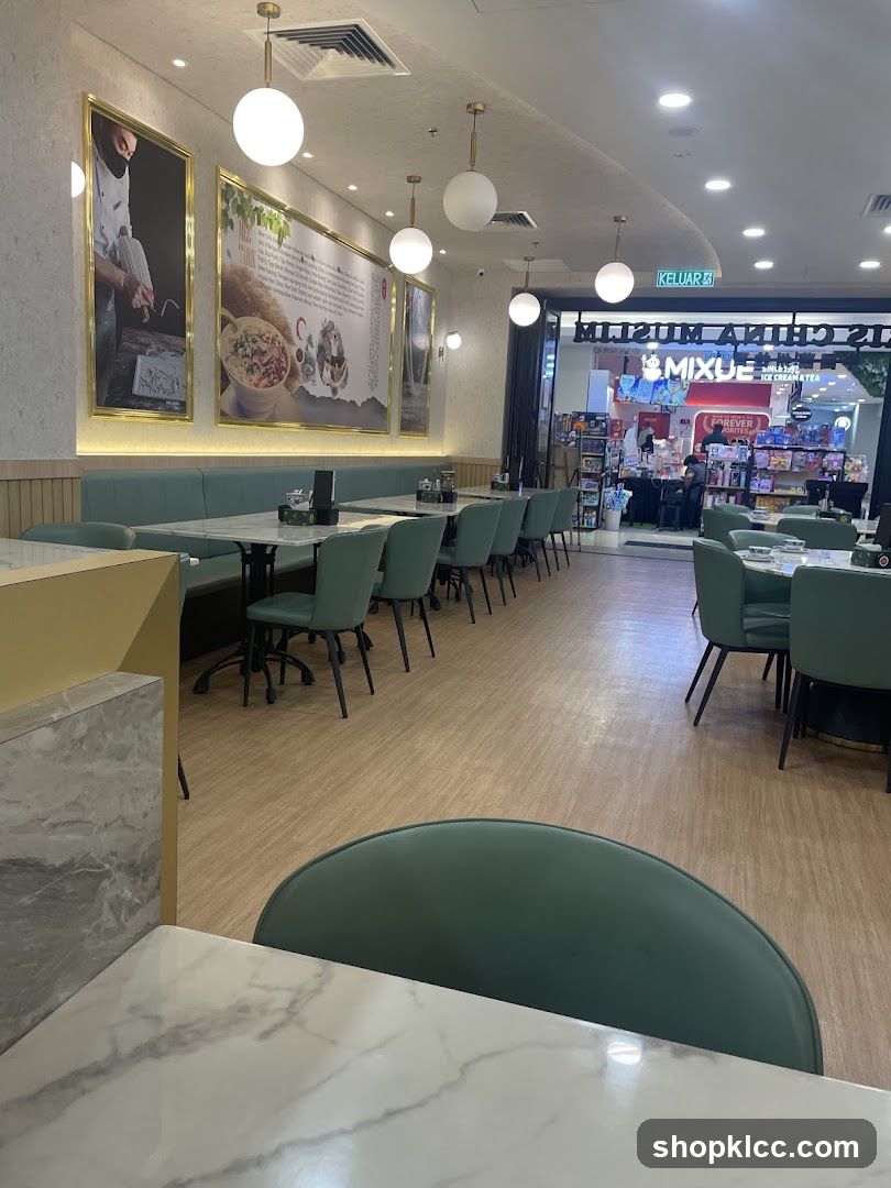 Restaurant Interior with Artwork and Adjacent Shop