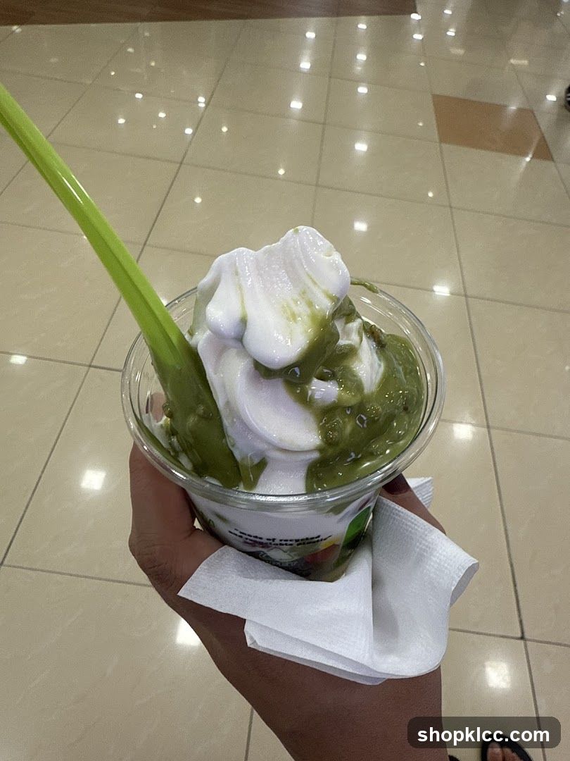 Soft Serve Ice Cream with Green Topping