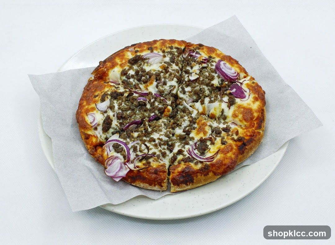 Pizza with Ground Meat and Red Onion