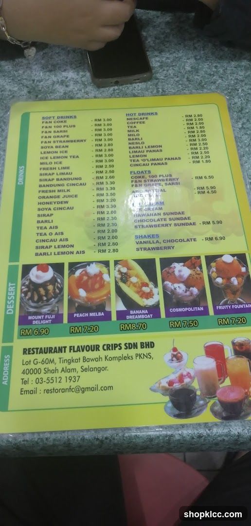 Restaurant Flavour Crisps Menu