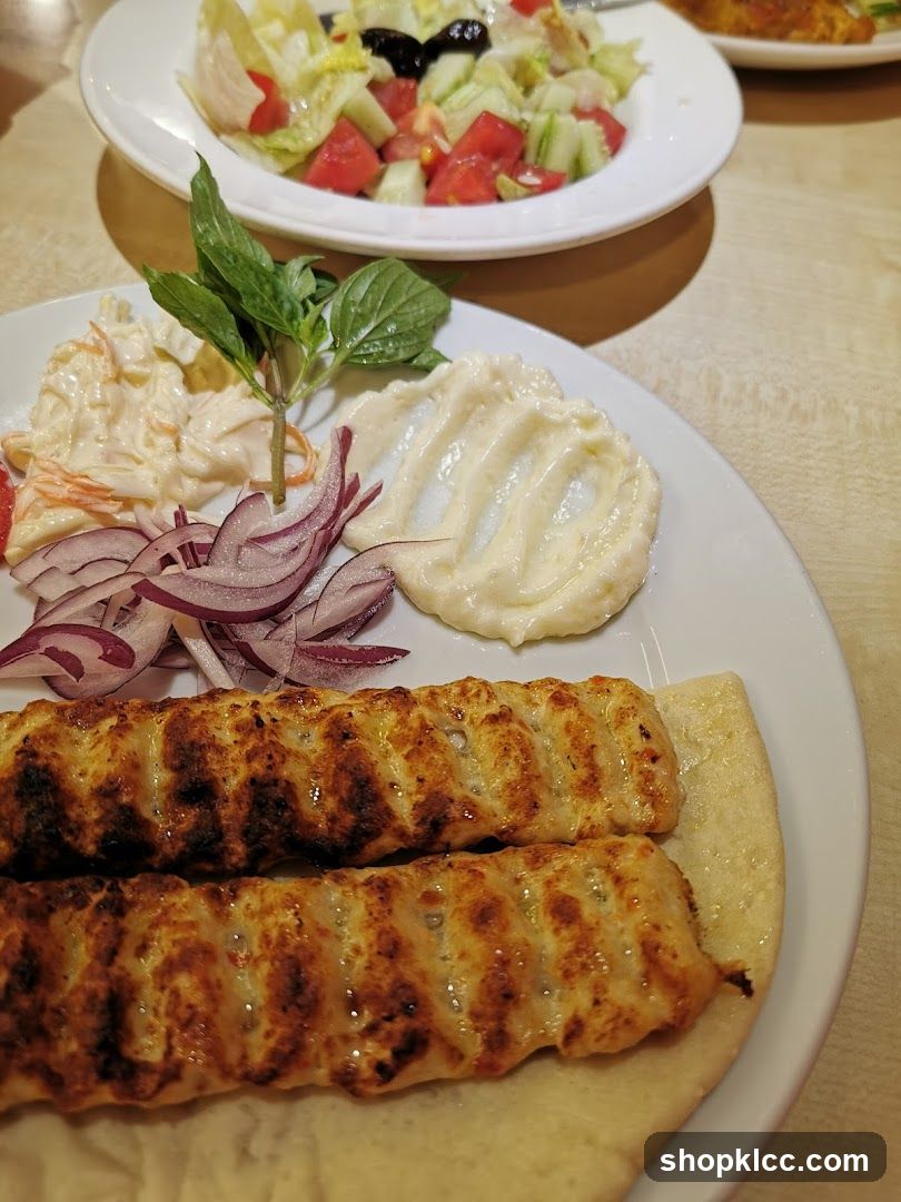 Grilled Kebabs with Salad and Dip