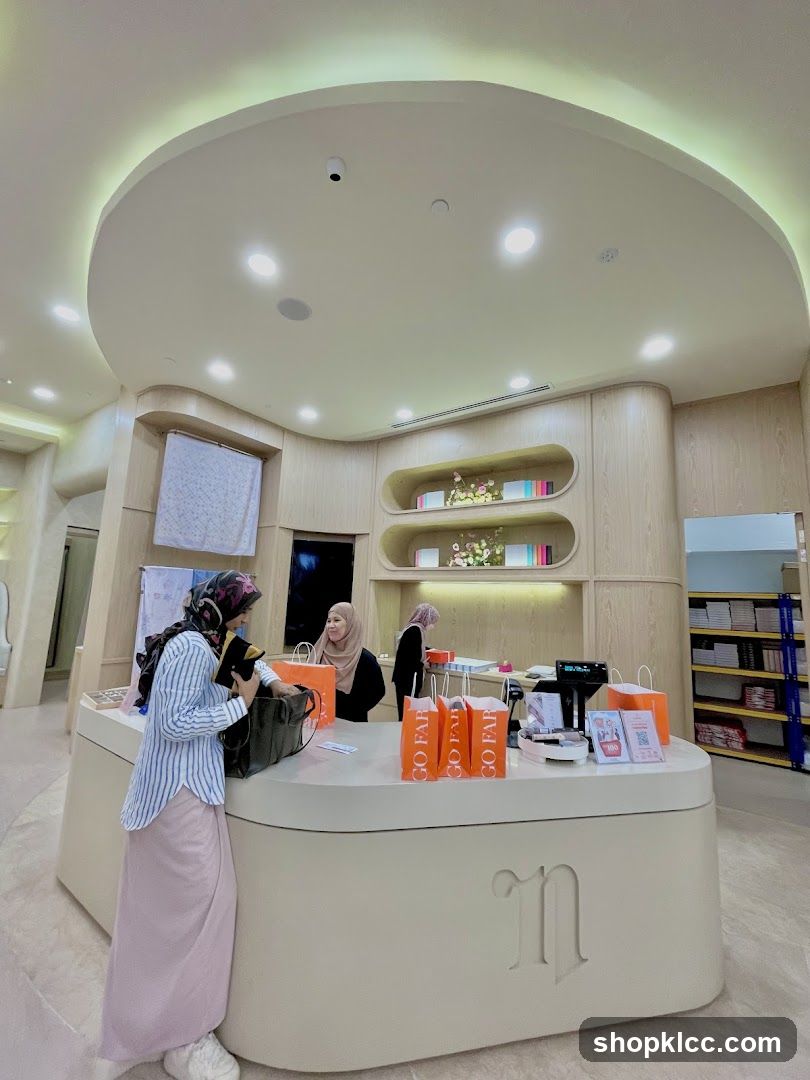 Retail store interior with customers and staff
