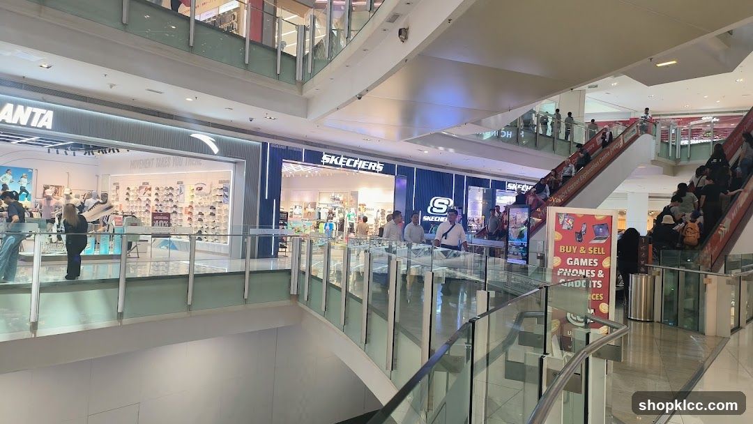 Mall Interior with Stores and Escalators