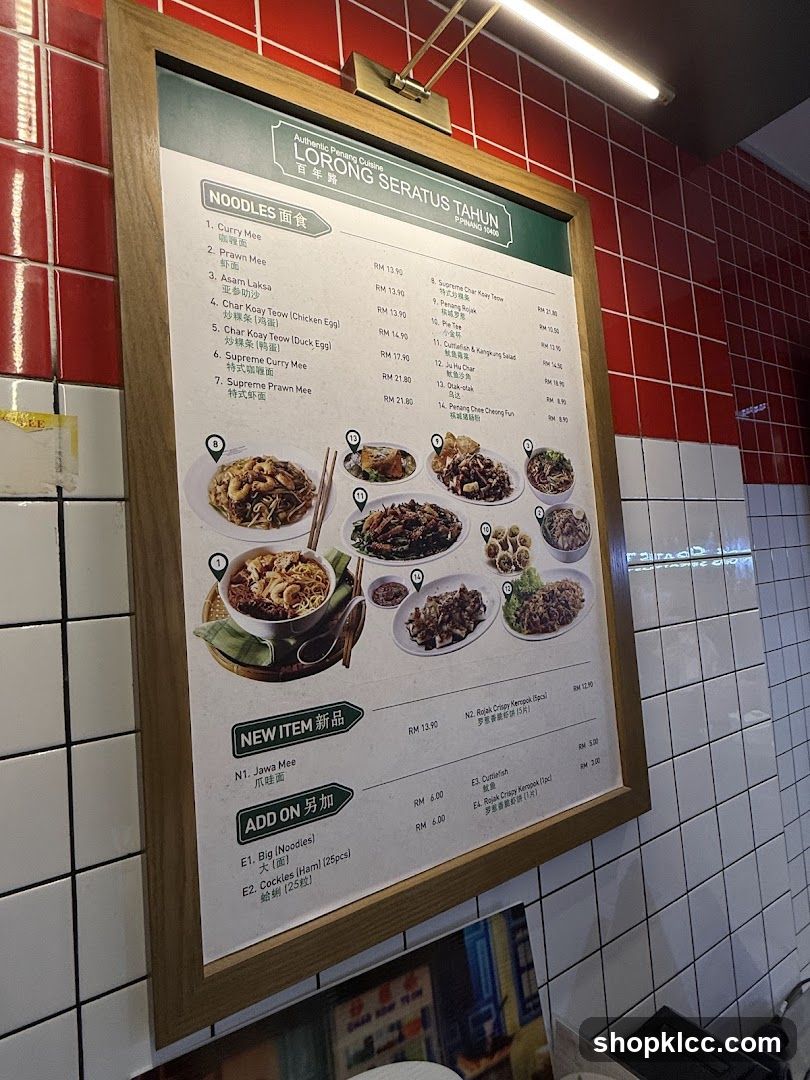 Lorong Seratus Tahun Menu Board