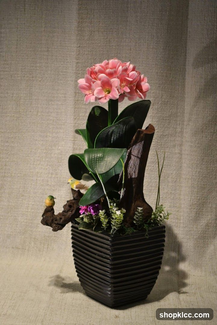 Floral Arrangement in Ribbed Pot