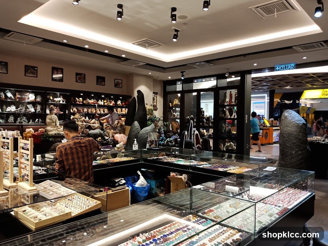 Interior of a shop selling crystals and statues