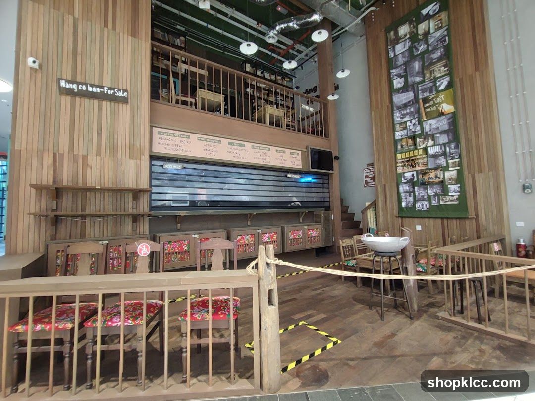Interior of a cafe with wooden decor