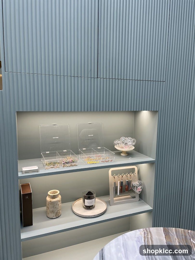 Display shelves with decorative items