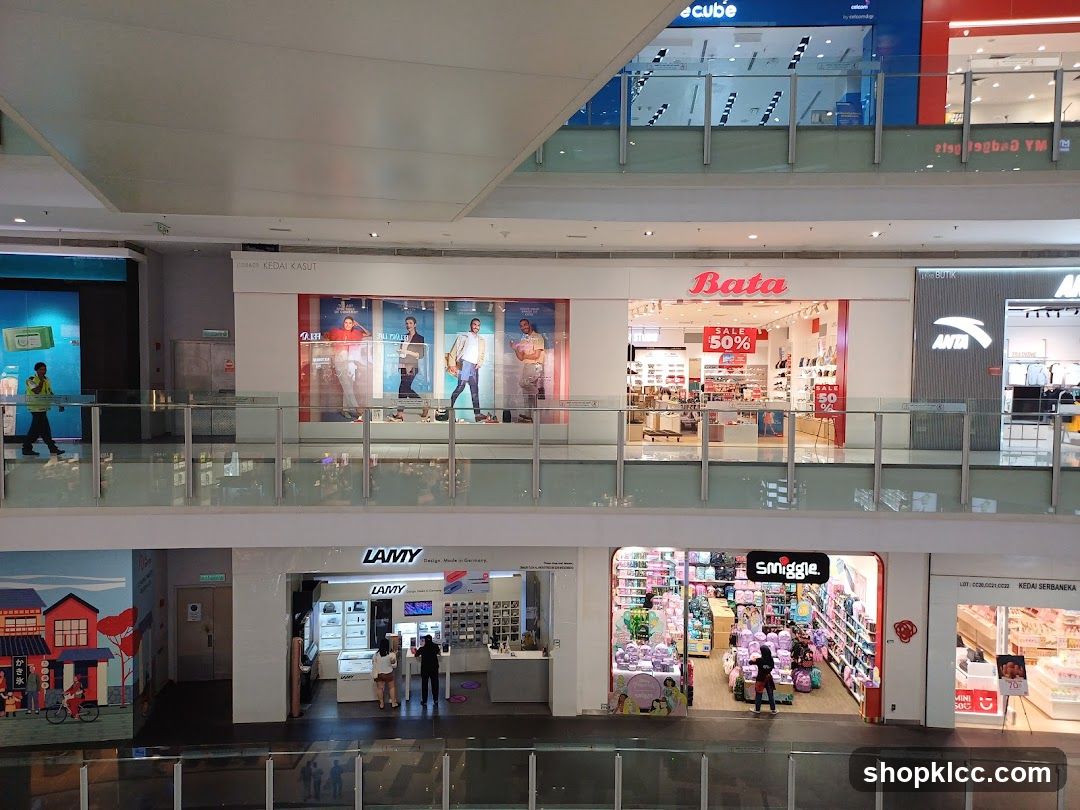 Mall interior with various shops
