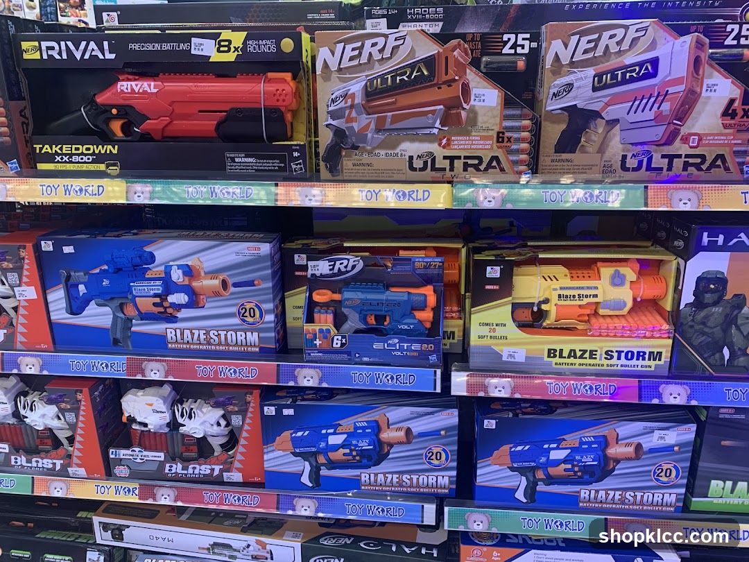 Toy World Shelves with Nerf Blasters