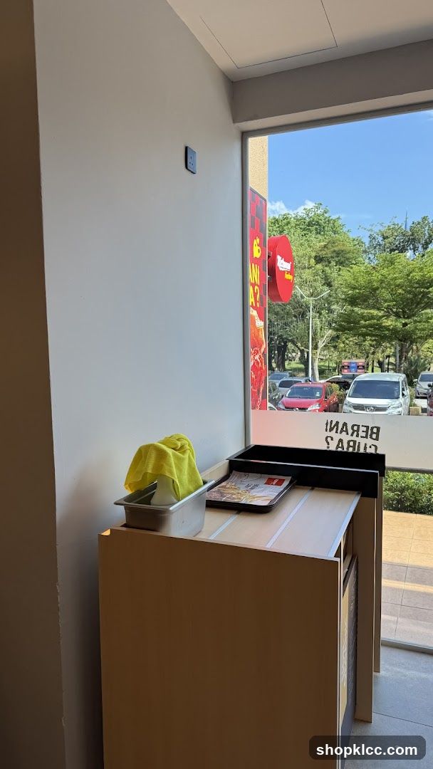 Counter with Menu and Cleaning Supplies