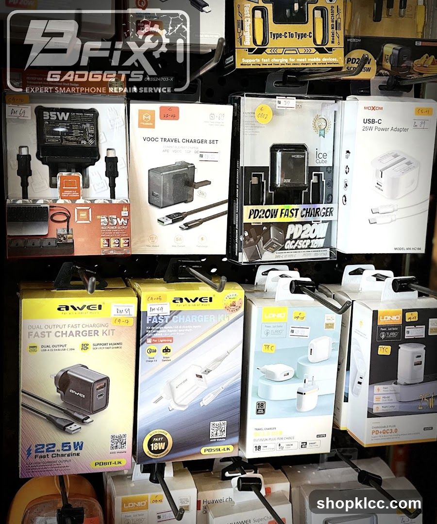 Various phone chargers and accessories