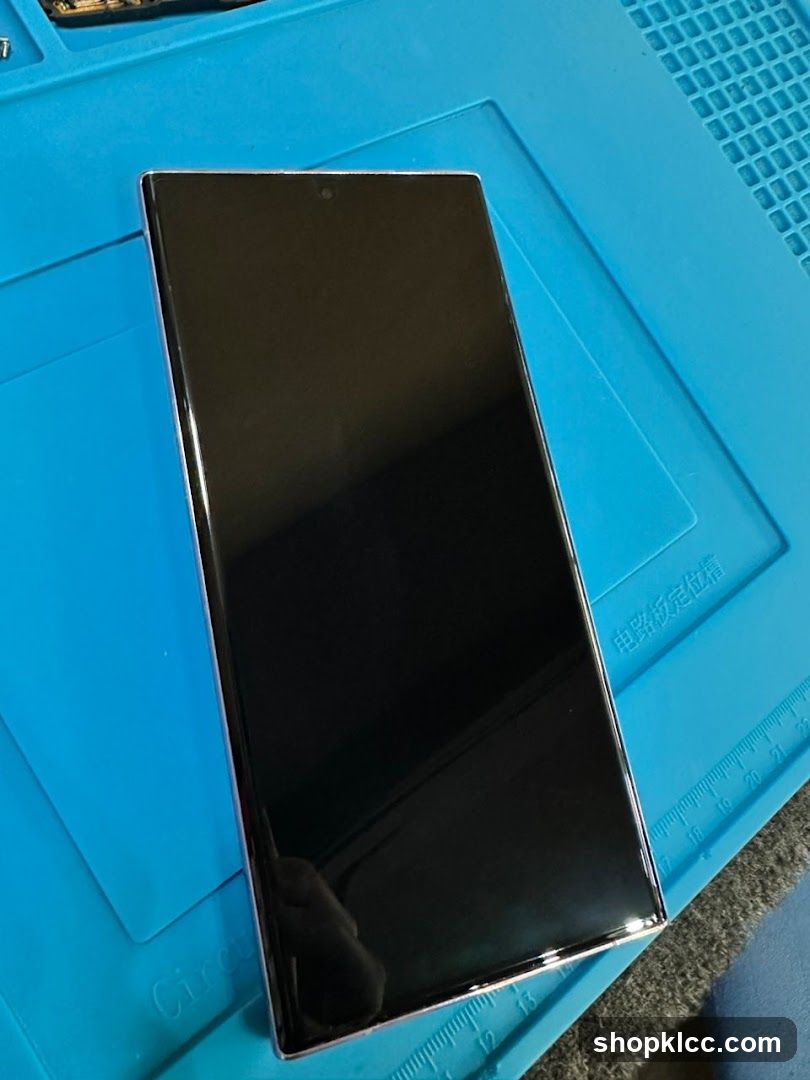 Smartphone on a blue mat