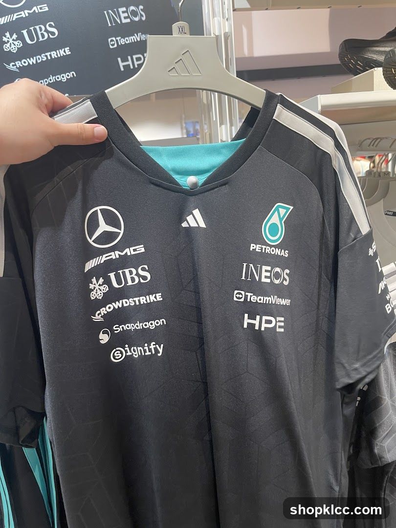 Black T-shirt with sponsor logos