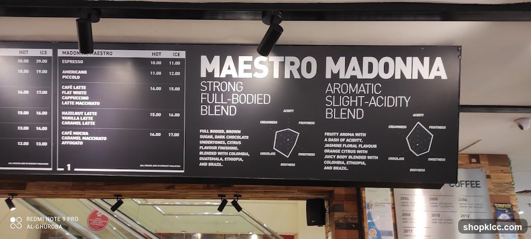 Maestro Madonna Coffee Menu