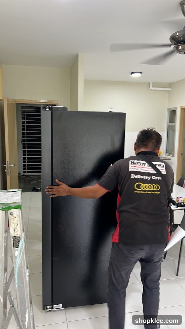 Delivery Crew Moving Refrigerator