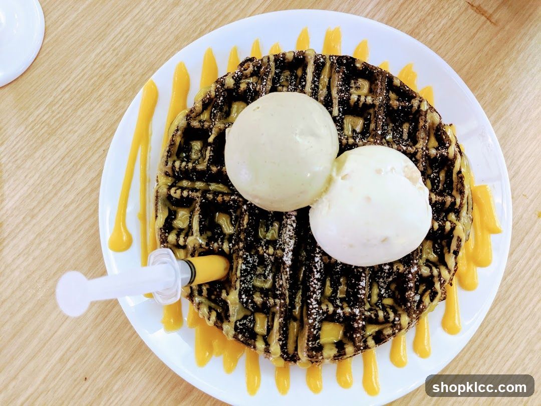 Waffle with Ice Cream and Sauce