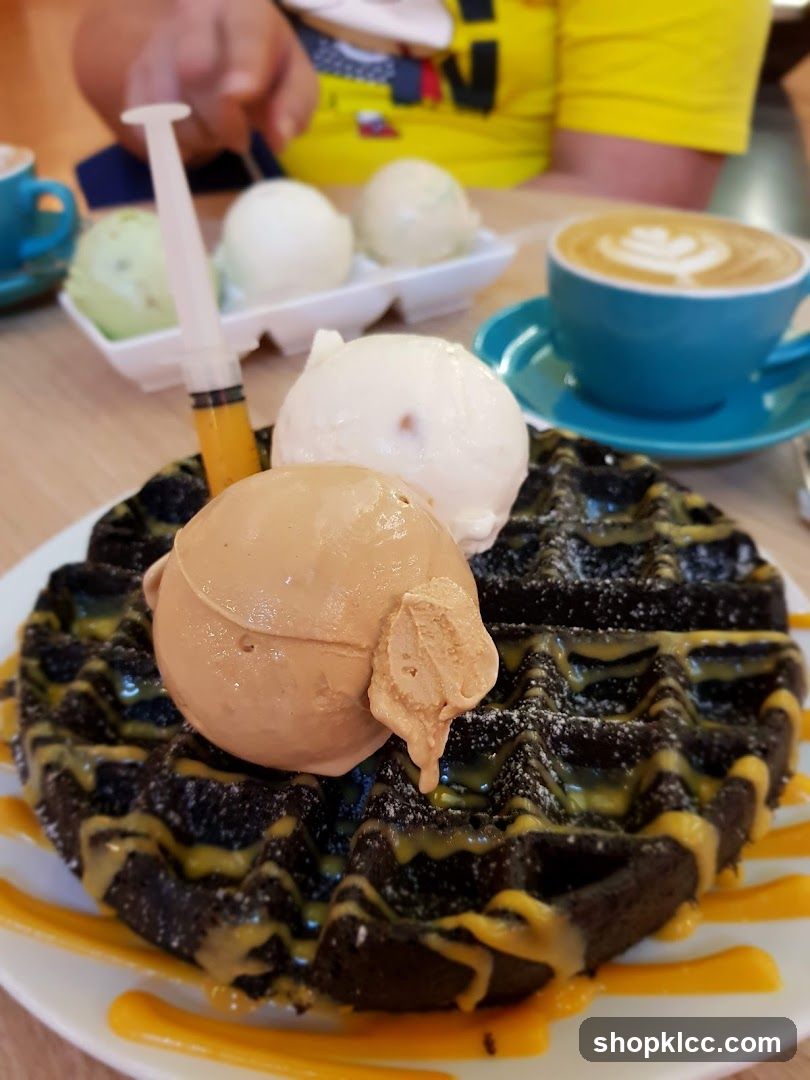 Waffle with Ice Cream and Coffee