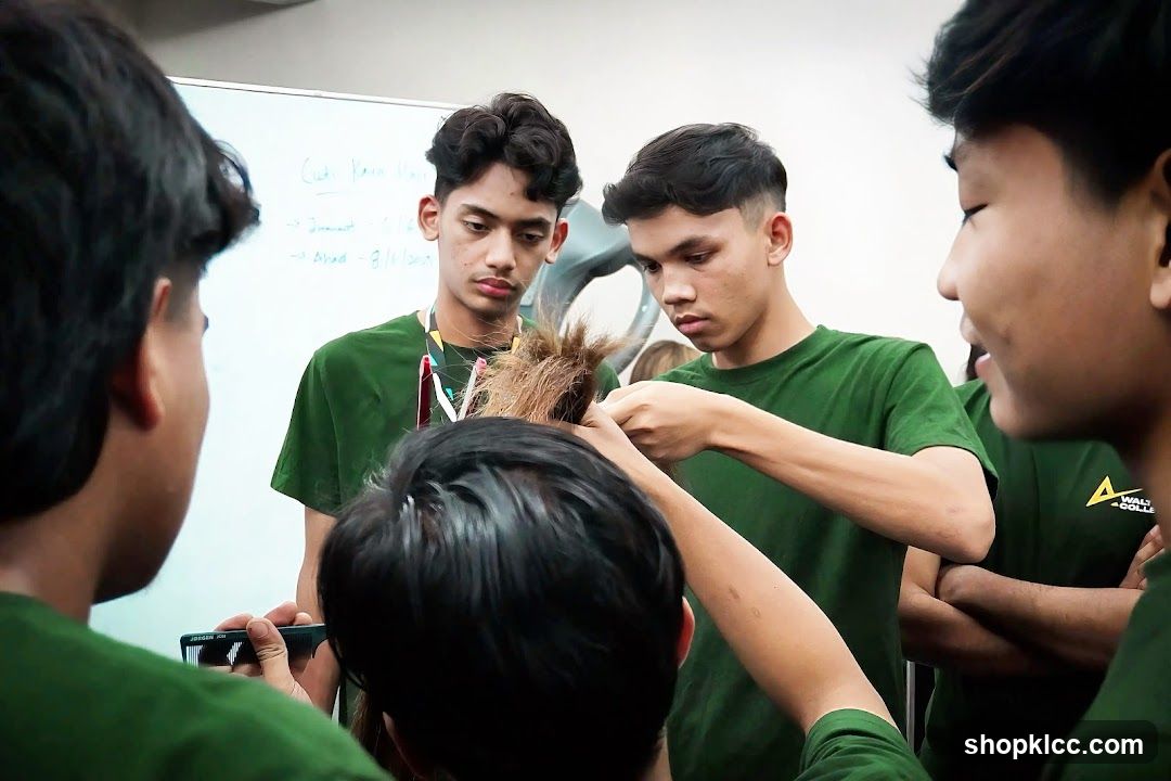 Students practicing hairstyling