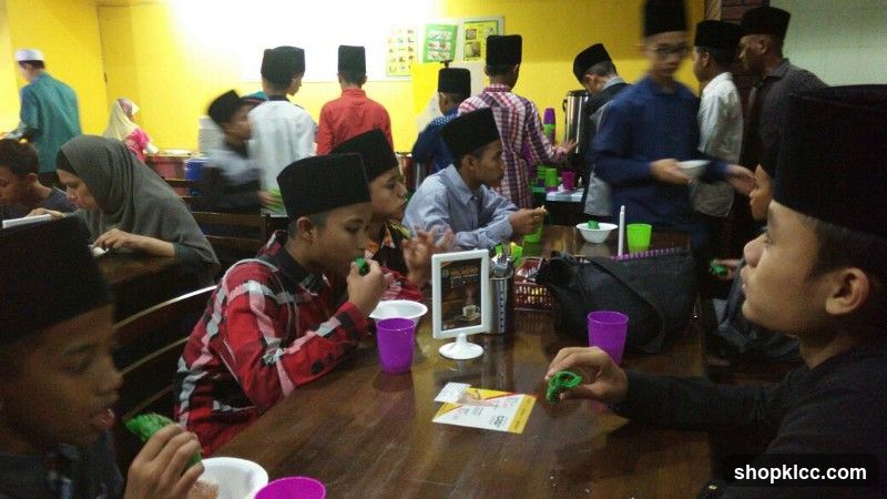 People eating at tables