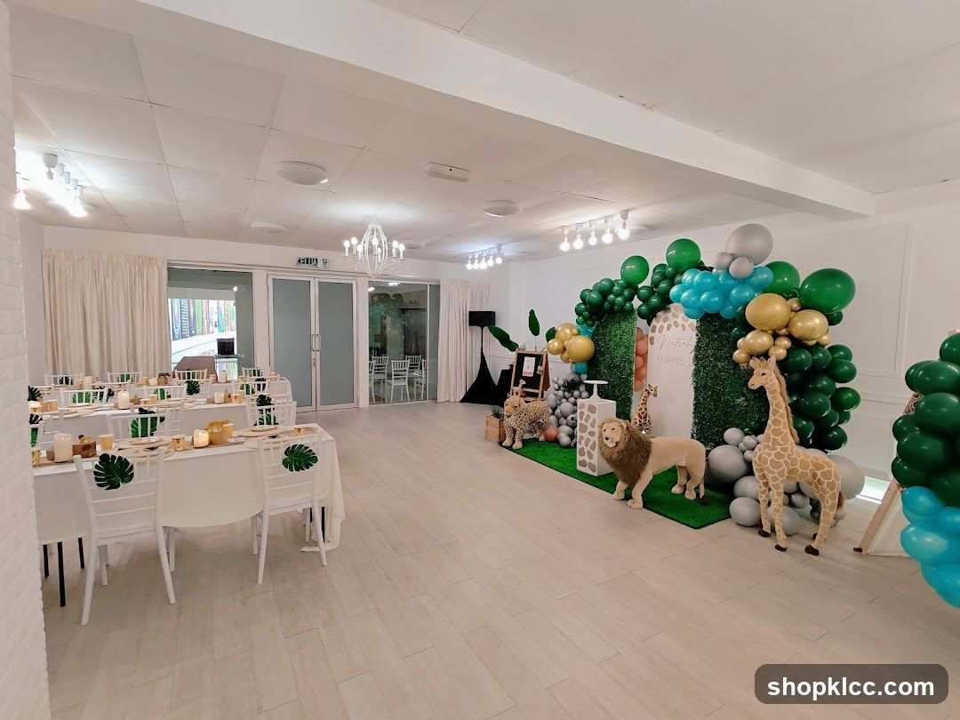 Jungle-themed party setup