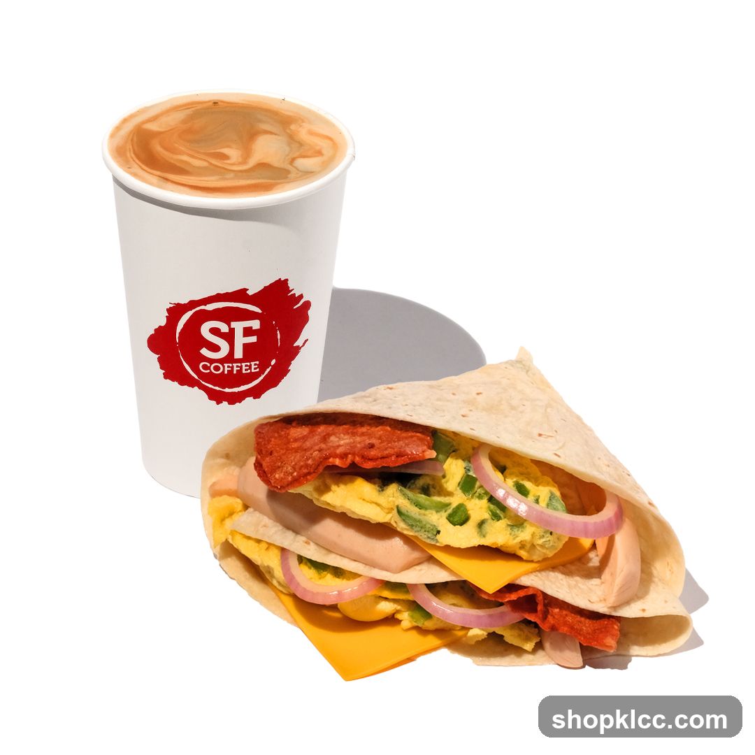SF Coffee Breakfast Wrap and Latte