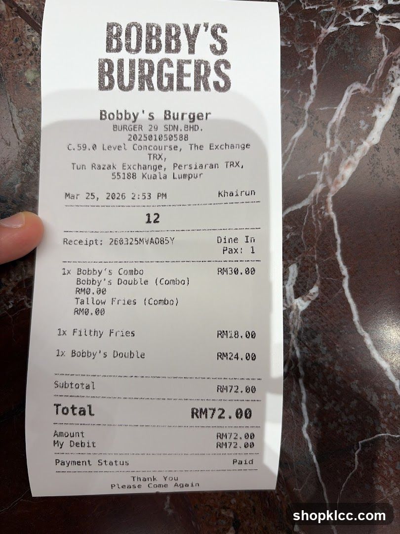 Receipt from Bobby's Burgers