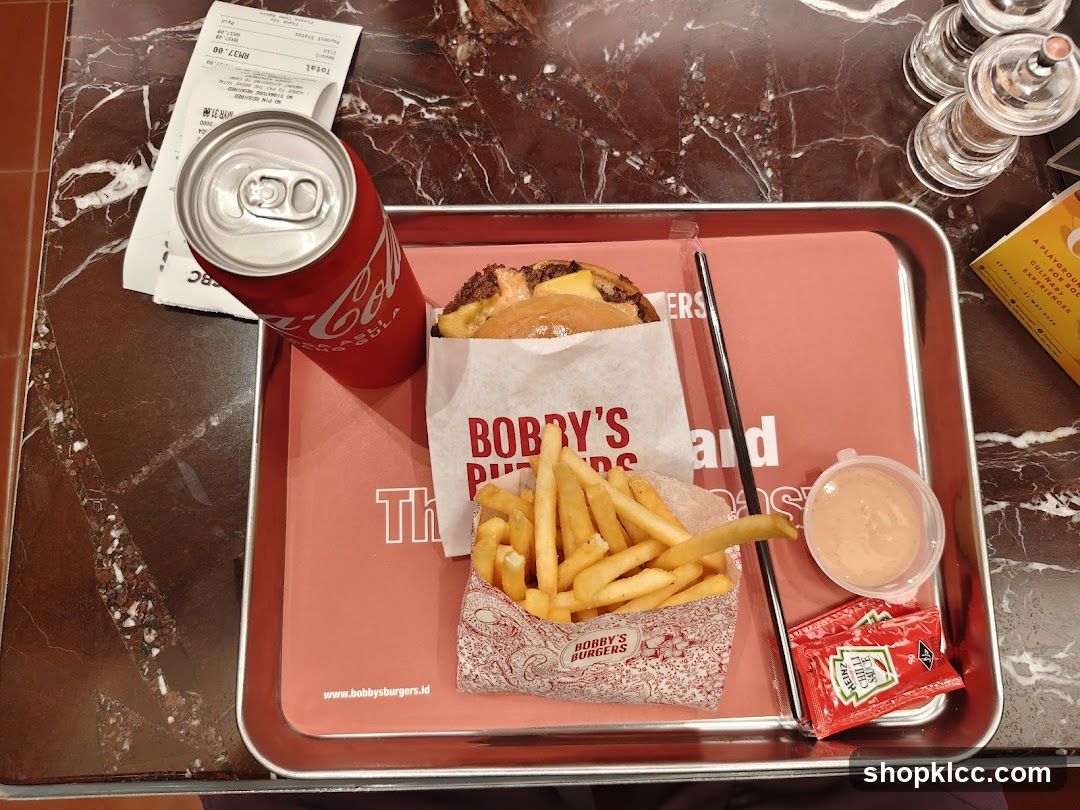 Burger meal with fries and soda