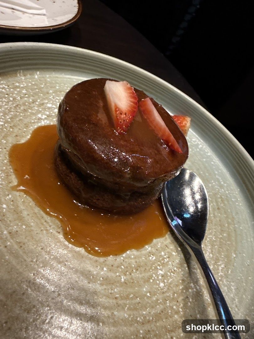 Chocolate Dessert with Strawberries and Caramel Sauce