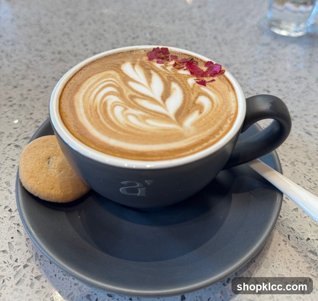 Latte with Rose Petals and Cookie