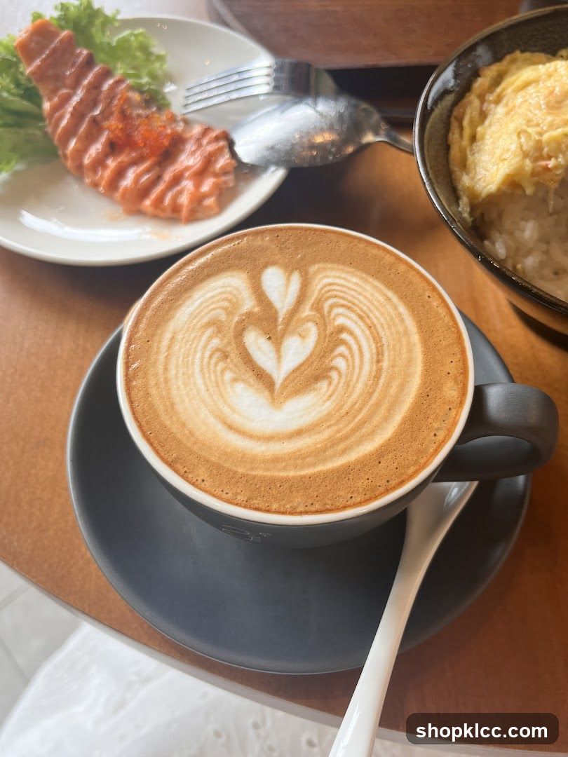 Latte with Salmon and Rice Dish