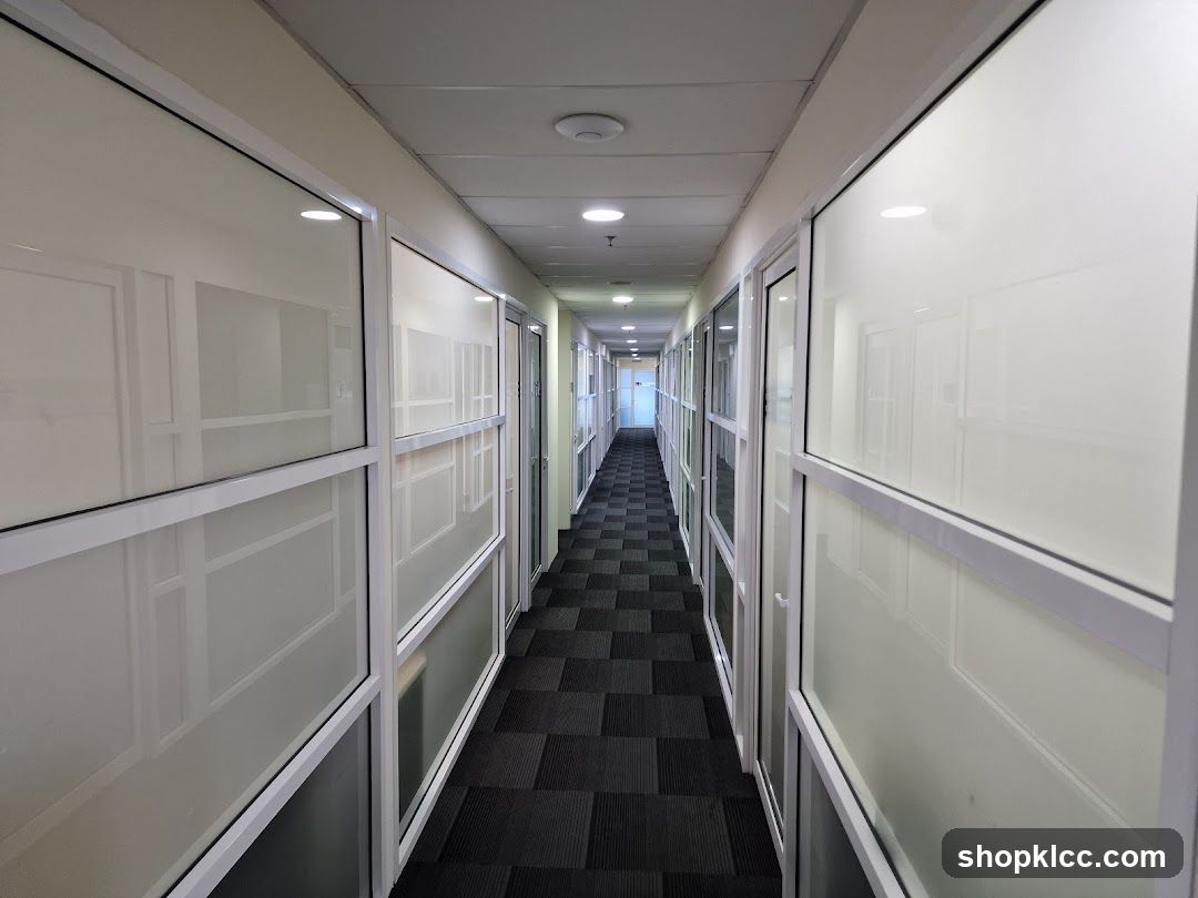 Office Corridor with Glass Partition Walls