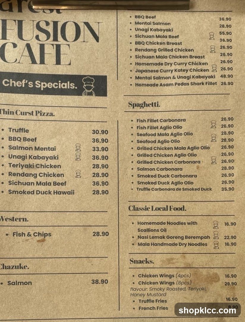 Fusion Cafe Menu