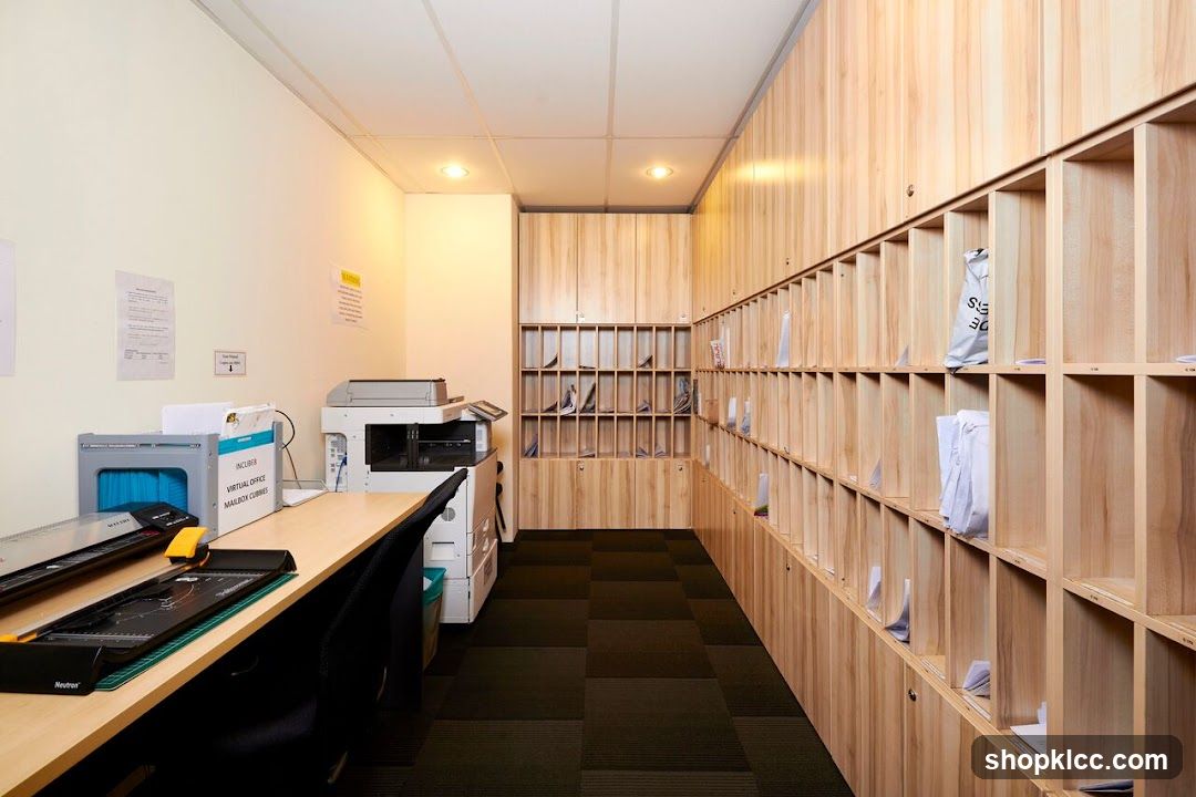 Office Interior with Lockers and Workstation