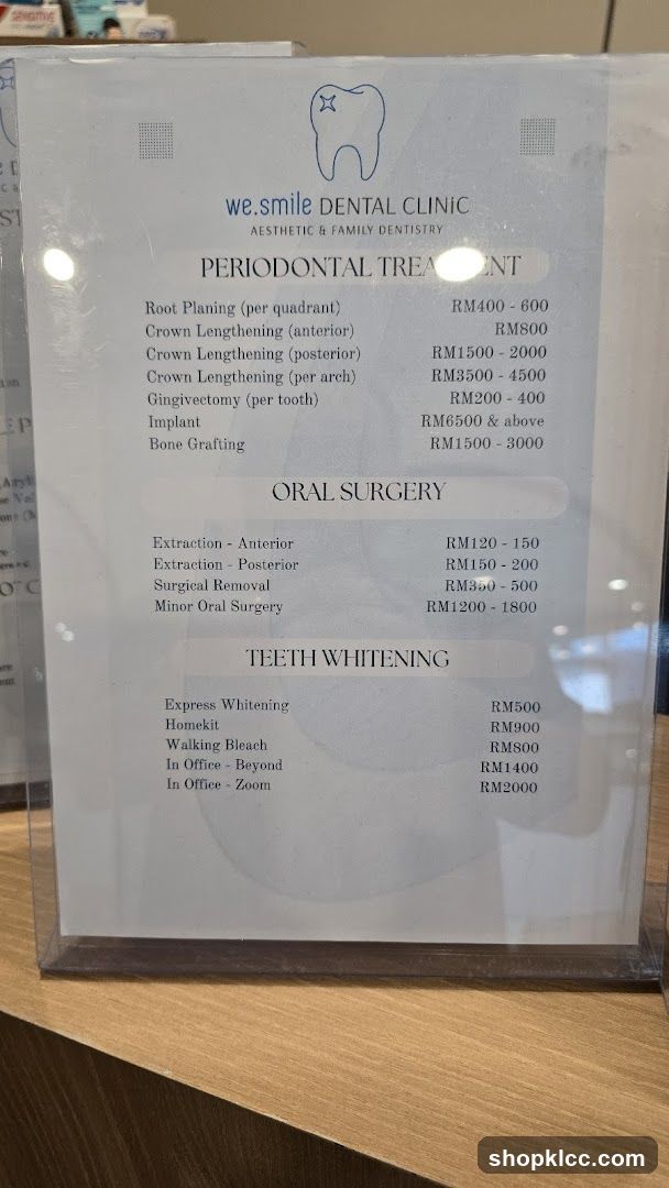 we.smile DENTAL CLINIC Price List