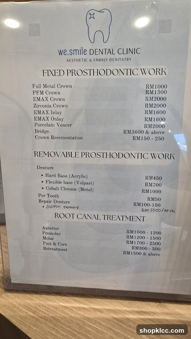 we.smile DENTAL CLINIC Price List