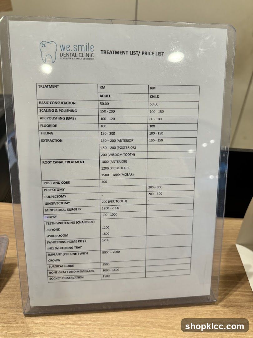 we.smile Dental Clinic Treatment List / Price List