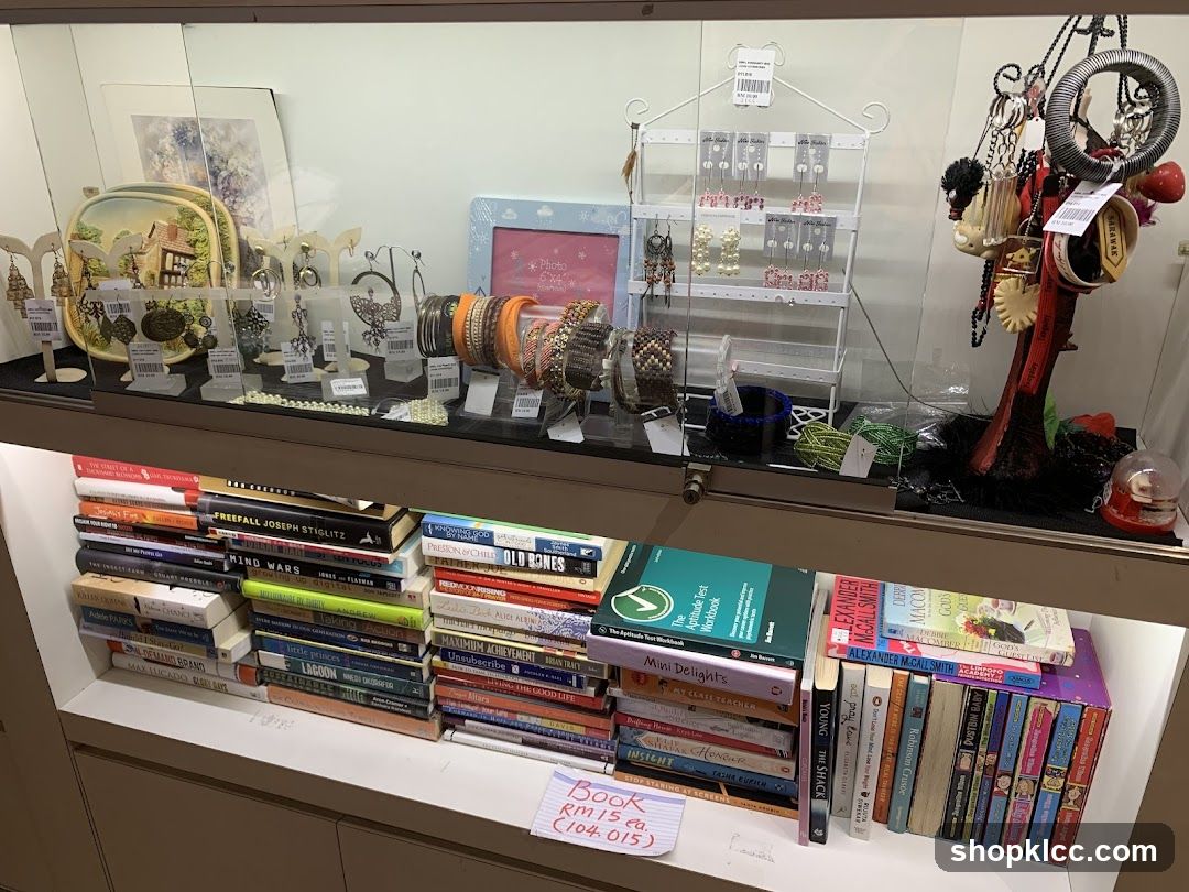 Display Case with Books and Jewelry
