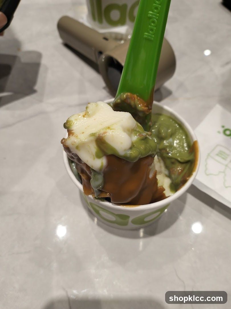 Matcha and Caramel Ice Cream Cup