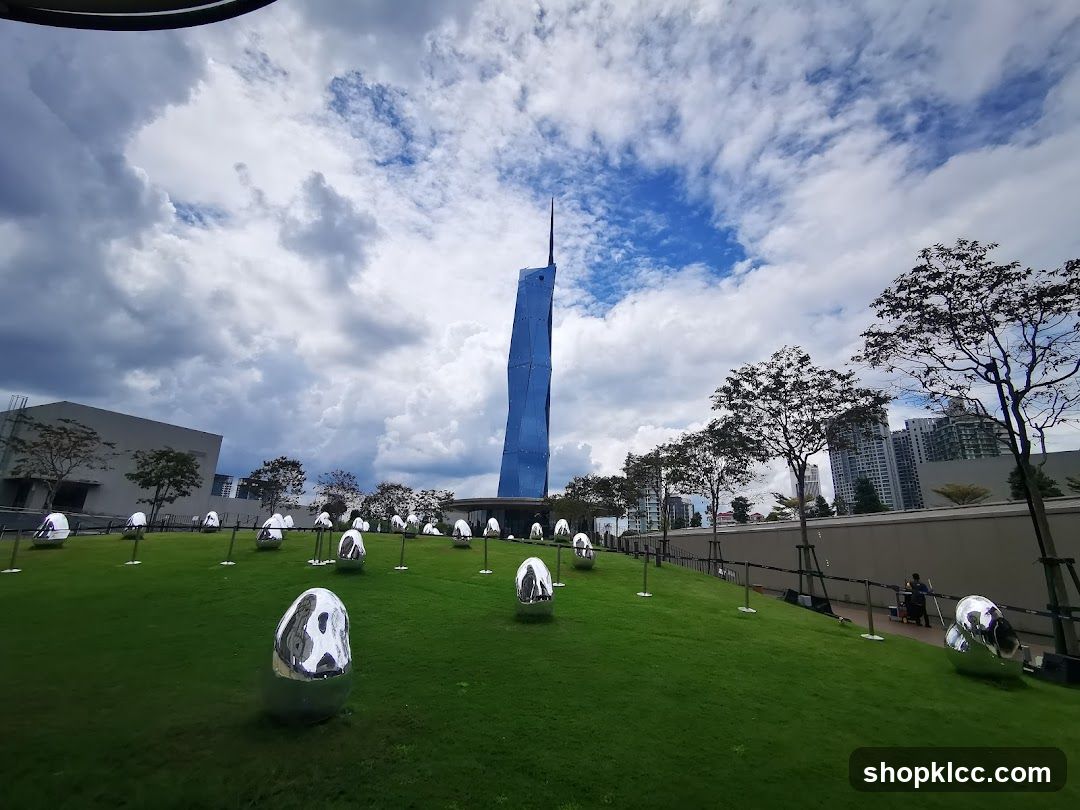 Modern Sculpture Garden with Skyscraper Background
