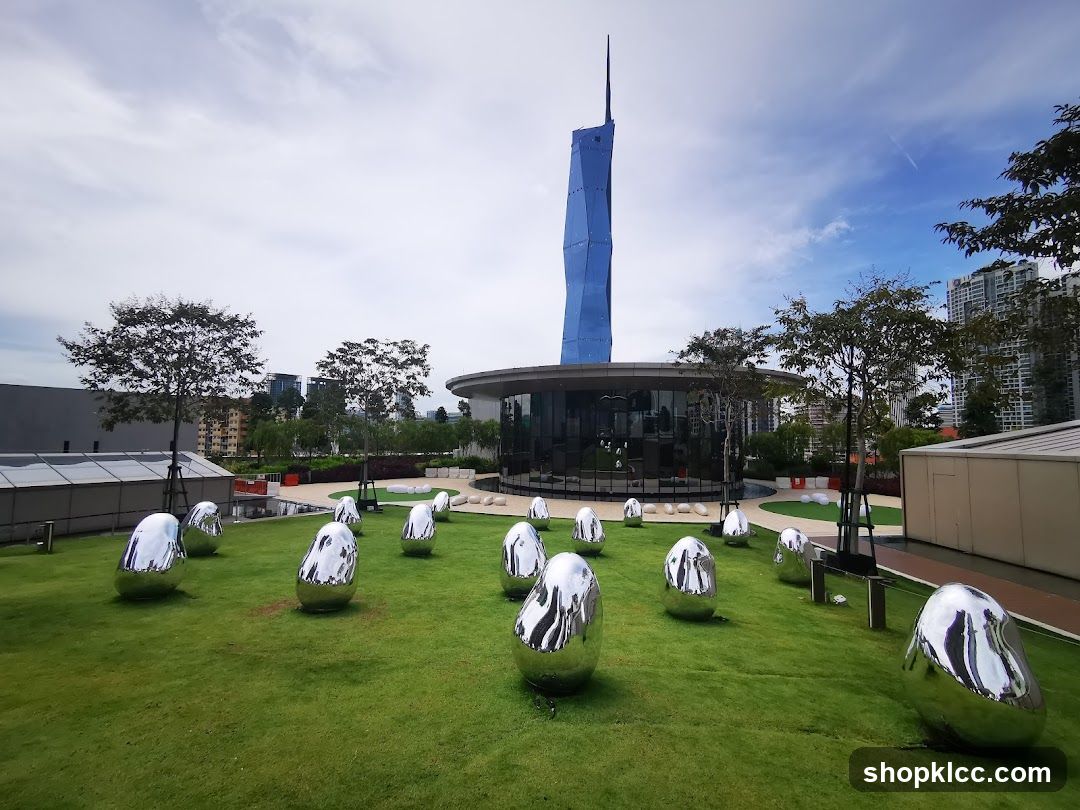 Rooftop Garden with Sculptures and Tower